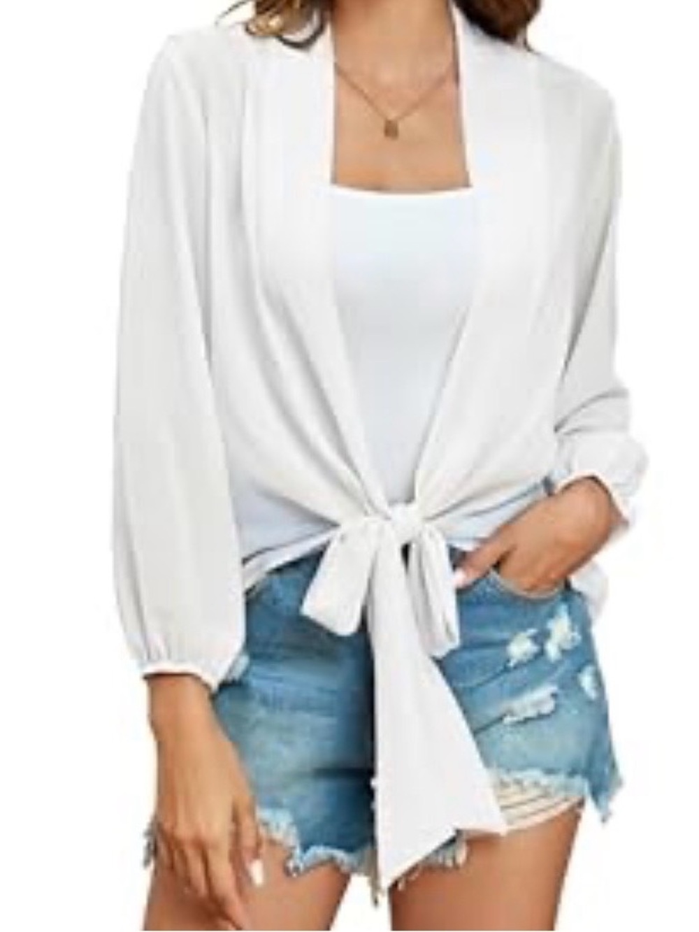 Macy's Ladies White Tie-Front Blouse. NEW. Size large